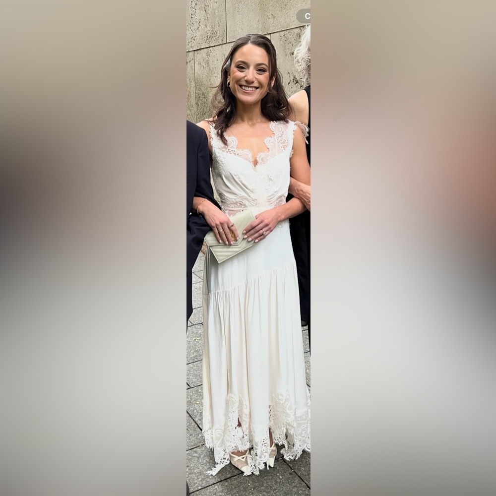 BHLDN Mixed Lace Drop-Waist Midi Dress Size S